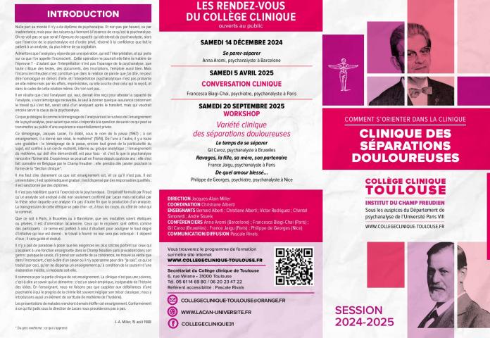 Séance exceptionnelle du Collège clinique de Toulouse avec Anna Aromi - Se parer - Séparer - Ouverte au public